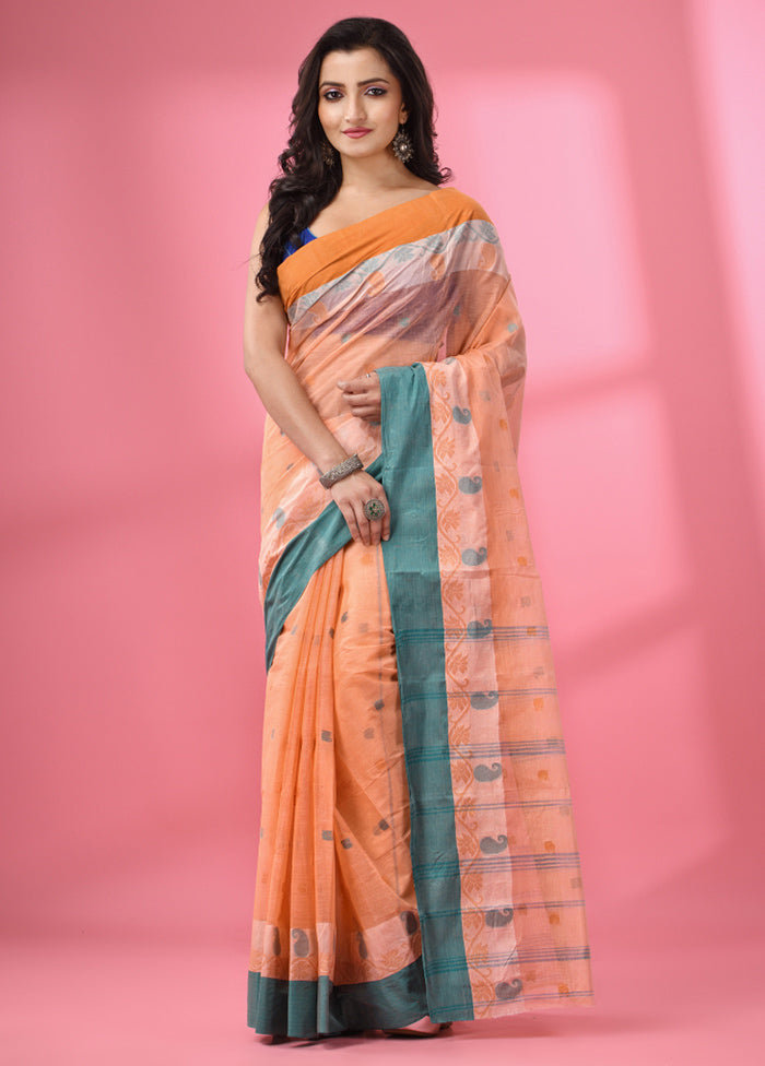 Peach Pure Cotton Saree With Blouse Piece - Indian Silk House Agencies