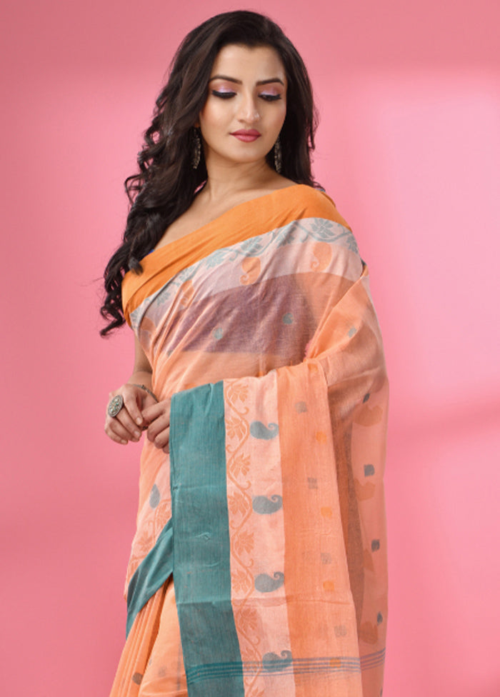 Peach Pure Cotton Saree With Blouse Piece - Indian Silk House Agencies