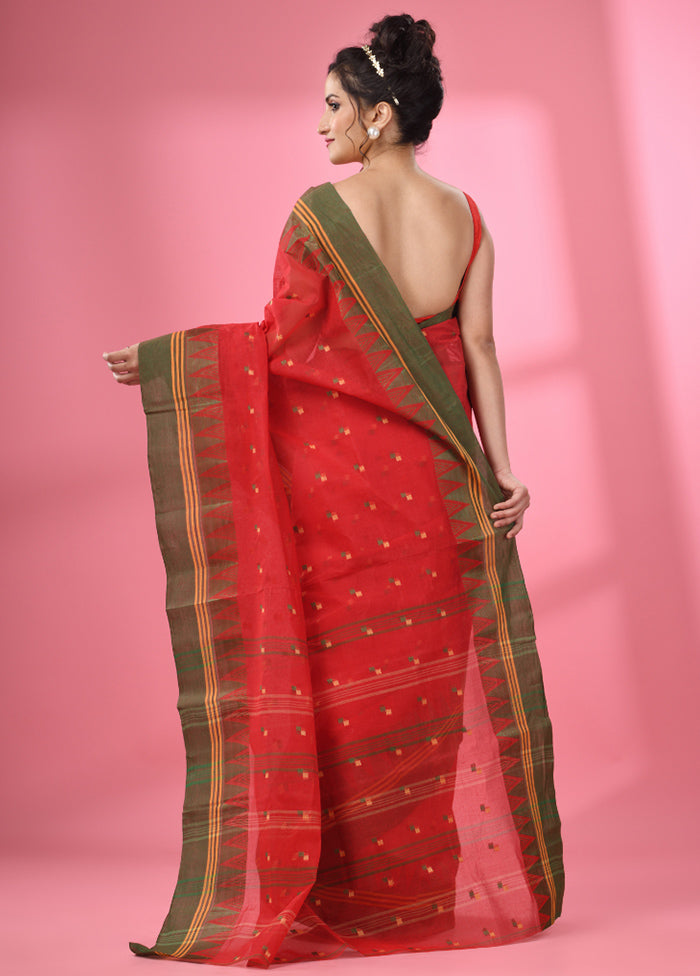 Red Pure Cotton Saree With Blouse Piece - Indian Silk House Agencies