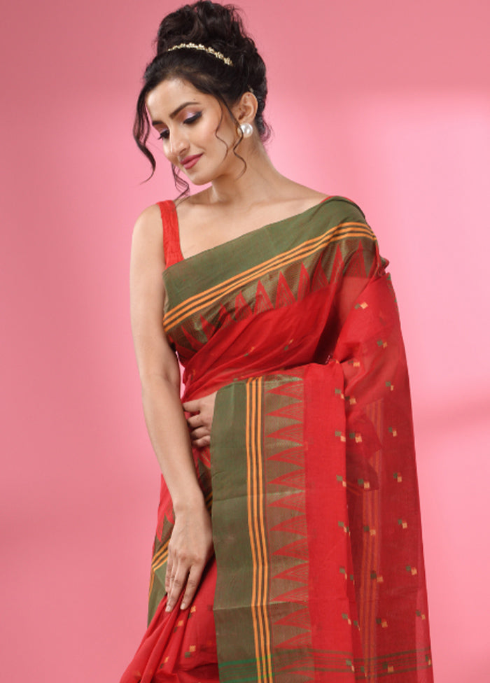 Red Pure Cotton Saree With Blouse Piece - Indian Silk House Agencies