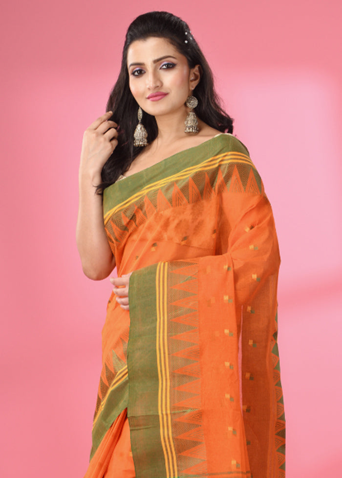 Orange Pure Cotton Saree With Blouse Piece - Indian Silk House Agencies