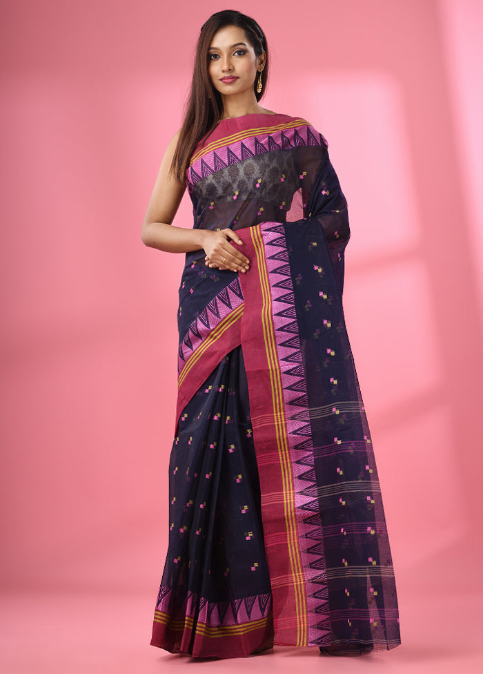 Navy Blue Pure Cotton Saree With Blouse Piece - Indian Silk House Agencies