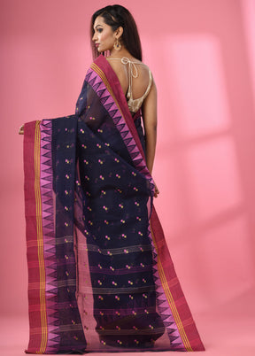 Navy Blue Pure Cotton Saree With Blouse Piece - Indian Silk House Agencies