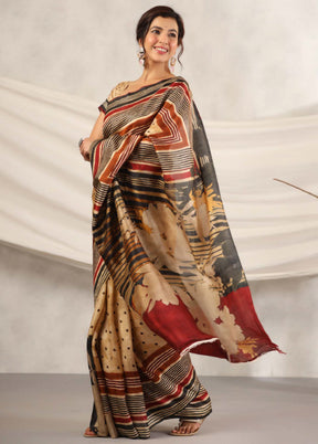 Cream Tussar Saree With Blouse Piece - Indian Silk House Agencies