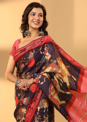 Blue Tussar Saree With Blouse Piece - Indian Silk House Agencies