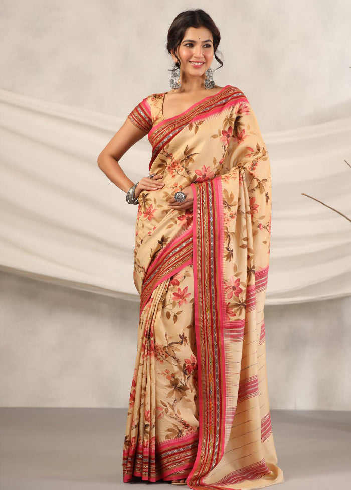 Cream Tussar Saree With Blouse Piece - Indian Silk House Agencies