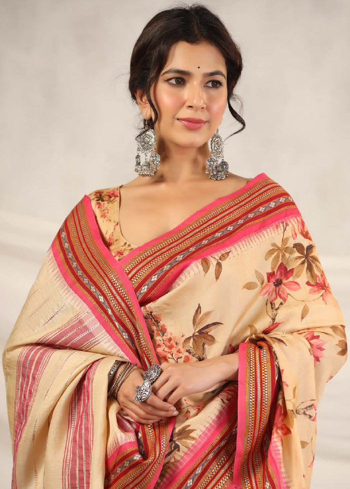 Cream Tussar Saree With Blouse Piece - Indian Silk House Agencies