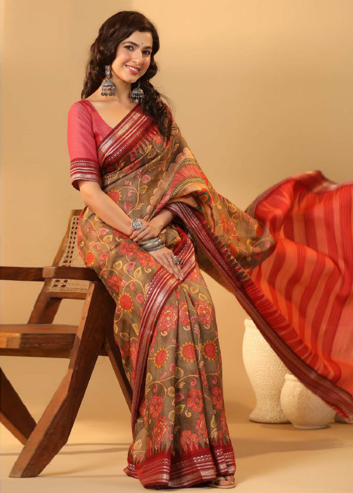 Brown Tussar Saree With Blouse Piece - Indian Silk House Agencies