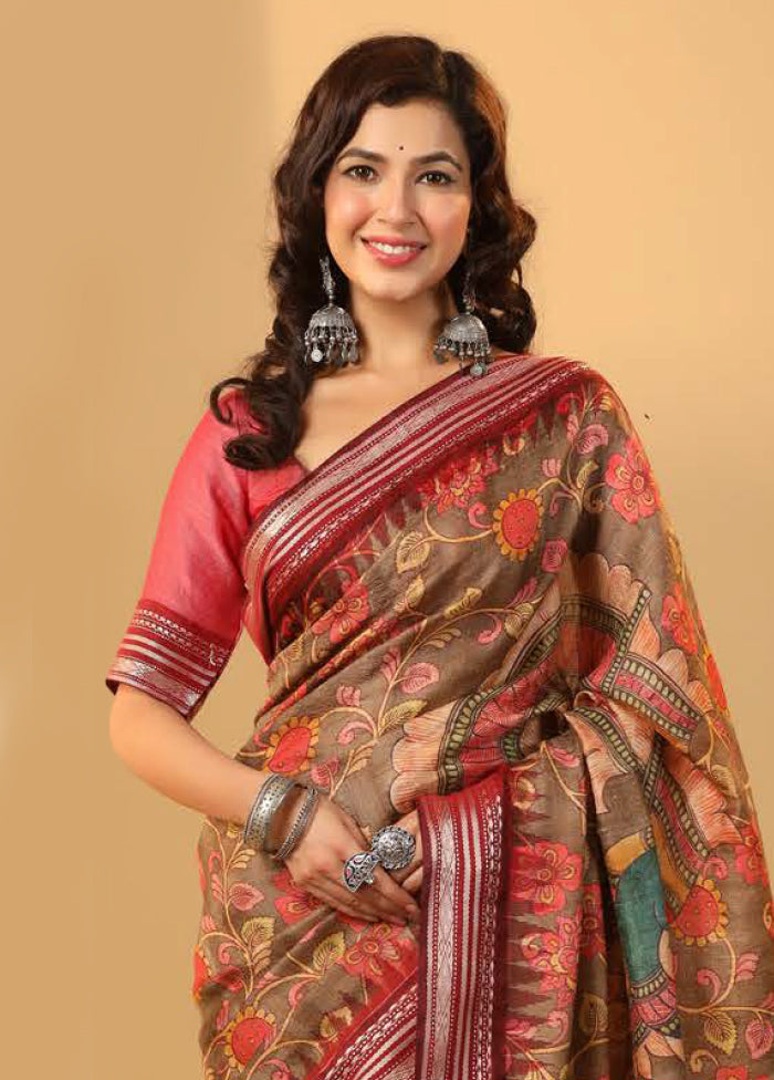 Brown Tussar Saree With Blouse Piece - Indian Silk House Agencies