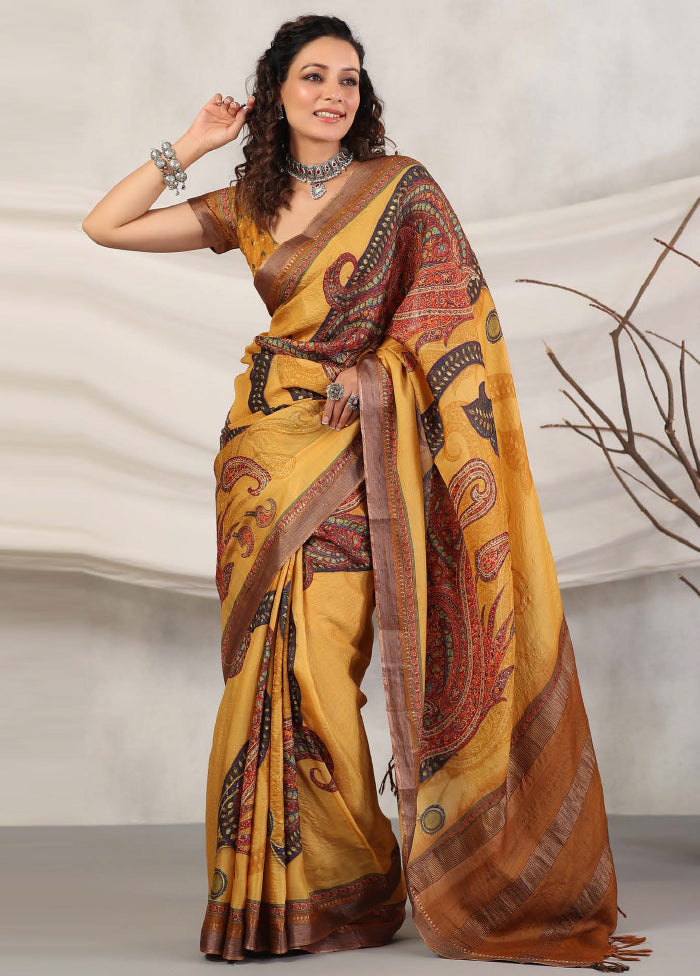 Yellow Tussar Saree With Blouse Piece - Indian Silk House Agencies