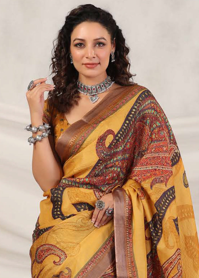 Yellow Tussar Saree With Blouse Piece - Indian Silk House Agencies