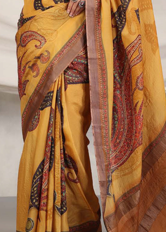 Yellow Tussar Saree With Blouse Piece - Indian Silk House Agencies