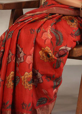 Red Tussar Saree With Blouse Piece - Indian Silk House Agencies