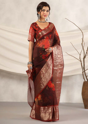 Brown Chiffon Silk Saree With Blouse Piece - Indian Silk House Agencies