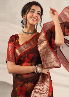 Brown Chiffon Silk Saree With Blouse Piece - Indian Silk House Agencies