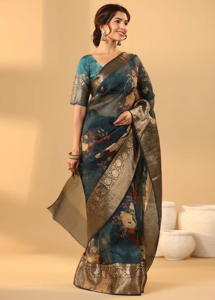 Green Chiffon Silk Saree With Blouse Piece - Indian Silk House Agencies