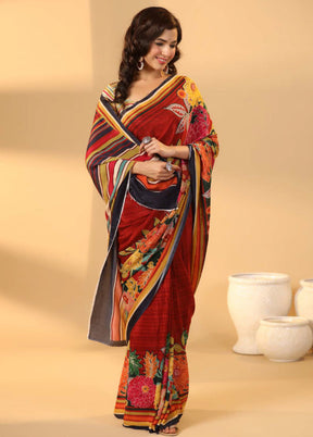 Red Chiffon Silk Saree With Blouse Piece - Indian Silk House Agencies