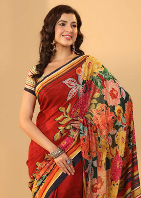 Red Chiffon Silk Saree With Blouse Piece - Indian Silk House Agencies