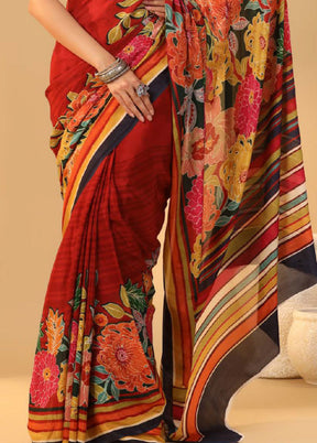 Red Chiffon Silk Saree With Blouse Piece - Indian Silk House Agencies