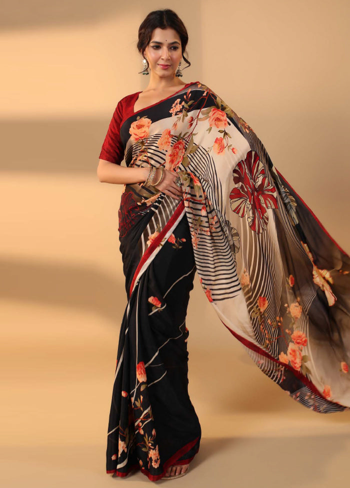 Black Chiffon Silk Saree With Blouse Piece - Indian Silk House Agencies