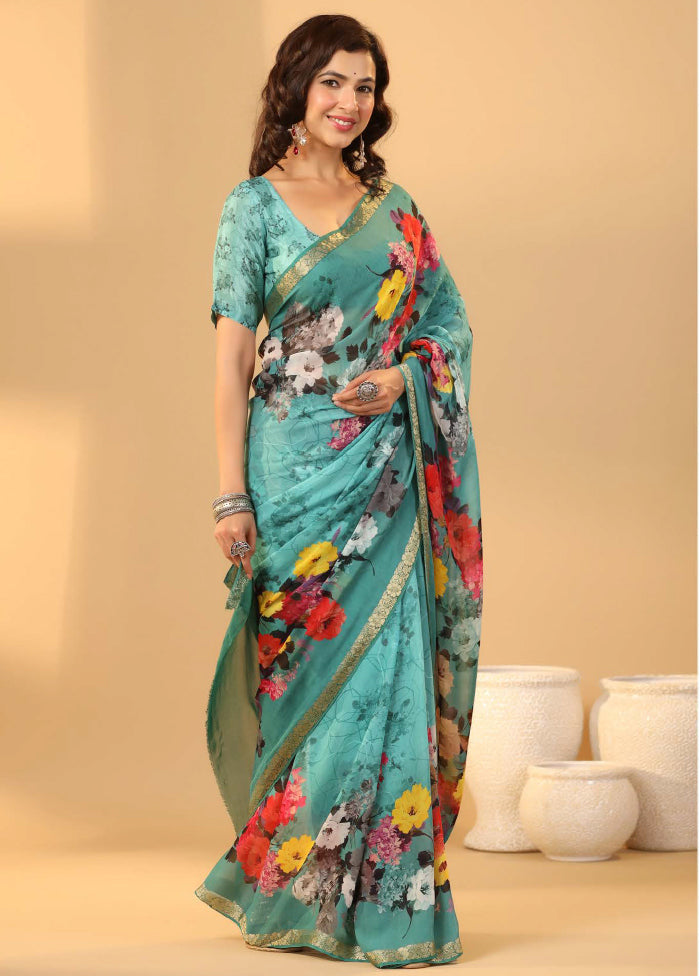 Blue Chiffon Silk Saree With Blouse Piece - Indian Silk House Agencies