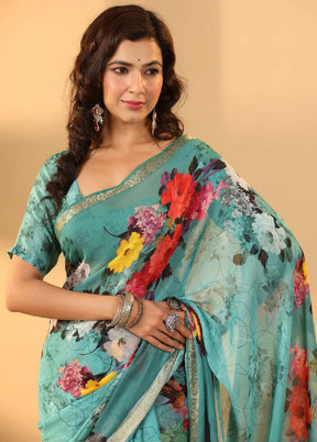 Blue Chiffon Silk Saree With Blouse Piece - Indian Silk House Agencies