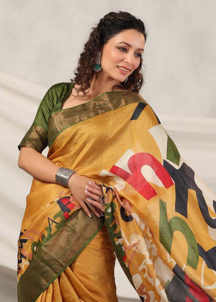 Yellow Tussar Saree With Blouse Piece - Indian Silk House Agencies