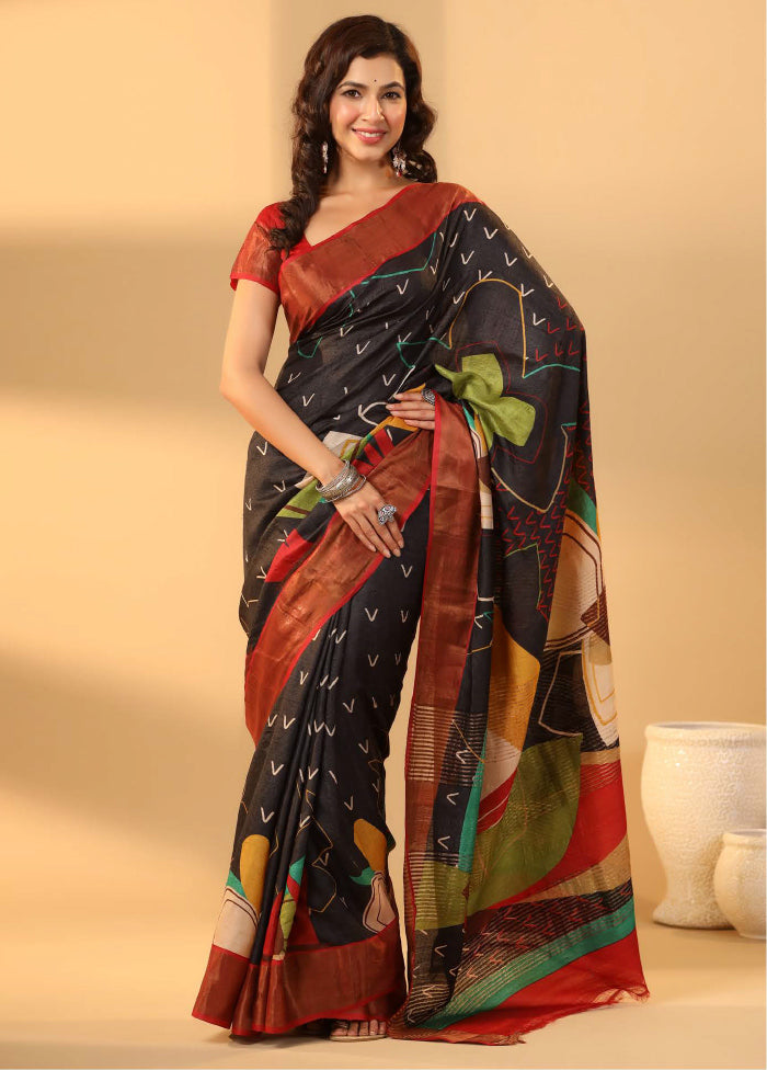 Black Tussar Saree With Blouse Piece - Indian Silk House Agencies