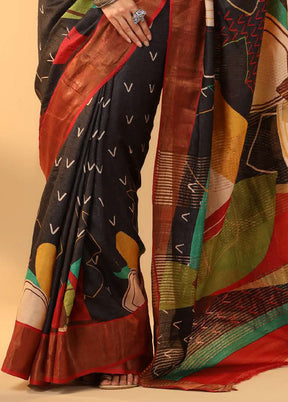Black Tussar Saree With Blouse Piece - Indian Silk House Agencies