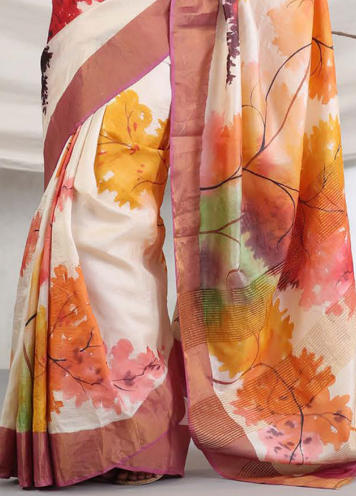 Cream Tussar Saree With Blouse Piece - Indian Silk House Agencies