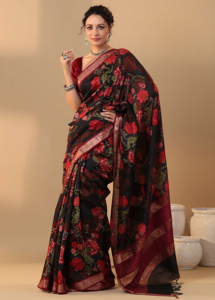 Black Tussar Saree With Blouse Piece - Indian Silk House Agencies