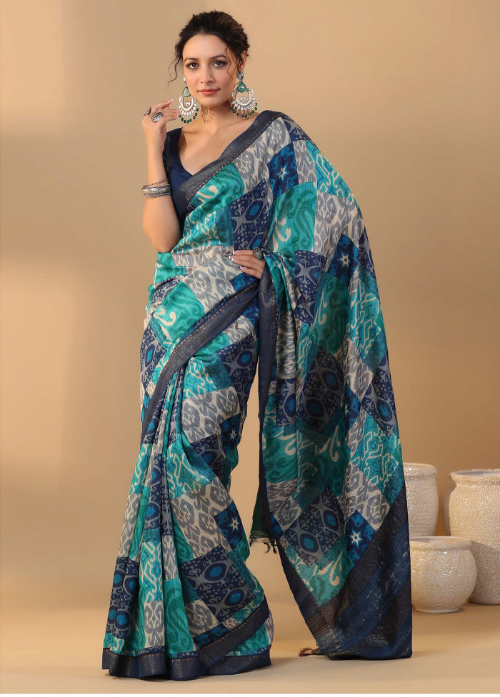 Blue Tussar Saree With Blouse Piece - Indian Silk House Agencies