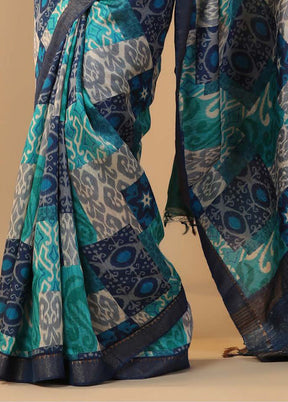 Blue Tussar Saree With Blouse Piece - Indian Silk House Agencies