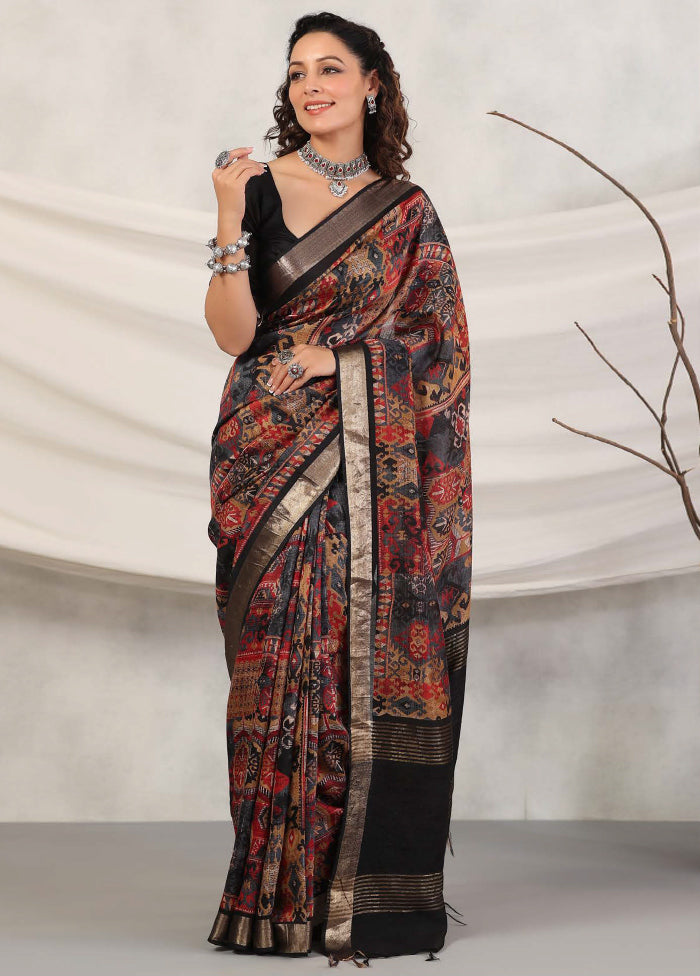 Black Tussar Saree With Blouse Piece - Indian Silk House Agencies