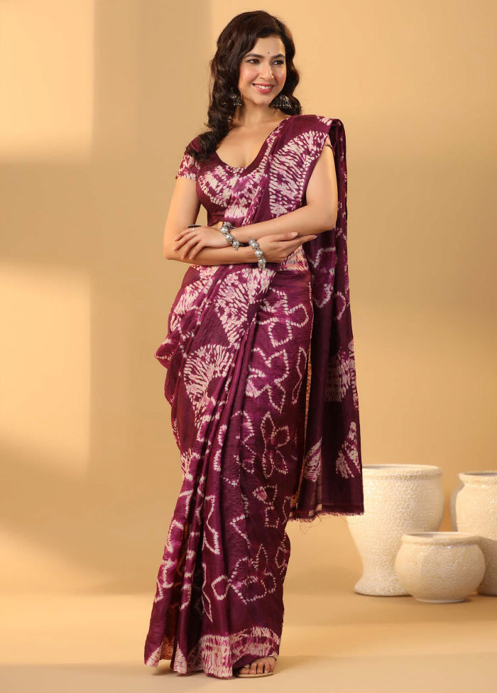 Purple Crepe Saree With Blouse Piece - Indian Silk House Agencies