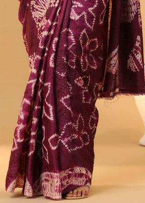 Purple Crepe Saree With Blouse Piece - Indian Silk House Agencies