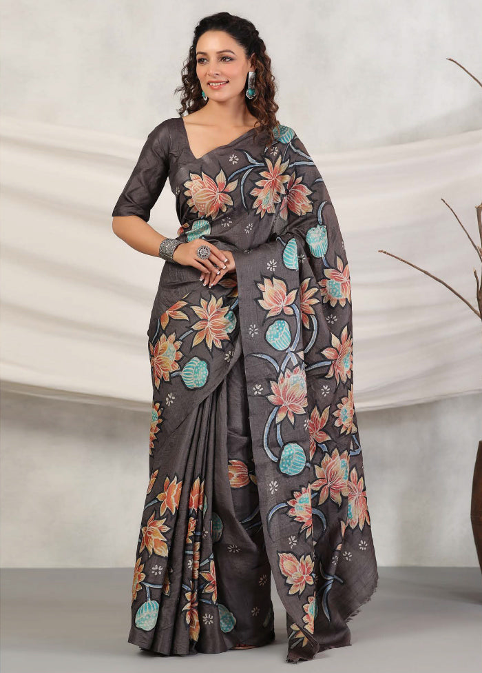 Grey Tussar Saree With Blouse Piece - Indian Silk House Agencies