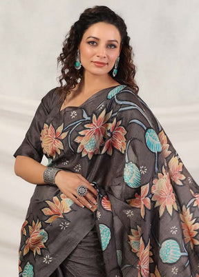 Grey Tussar Saree With Blouse Piece - Indian Silk House Agencies