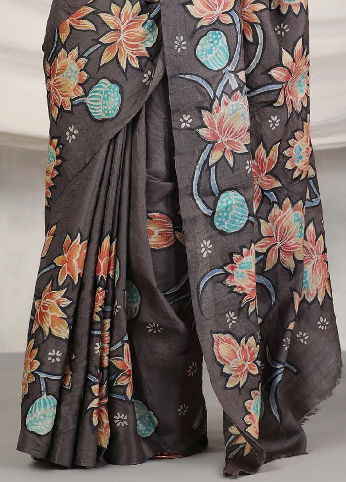 Grey Tussar Saree With Blouse Piece - Indian Silk House Agencies