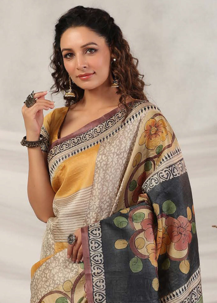 Yellow Tussar Saree With Blouse Piece - Indian Silk House Agencies