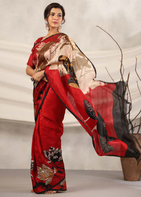 Red Tussar Saree With Blouse Piece - Indian Silk House Agencies