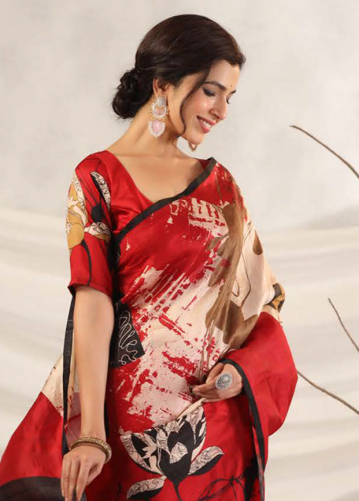 Red Tussar Saree With Blouse Piece - Indian Silk House Agencies