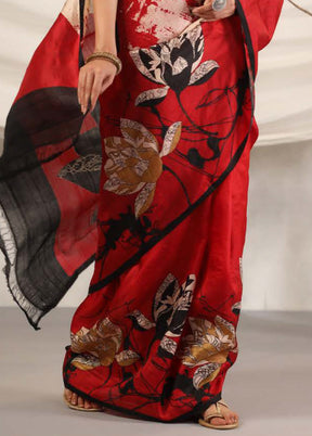 Red Tussar Saree With Blouse Piece - Indian Silk House Agencies