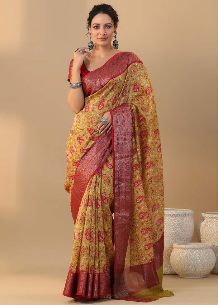 Yellow Chiffon Silk Saree With Blouse Piece - Indian Silk House Agencies