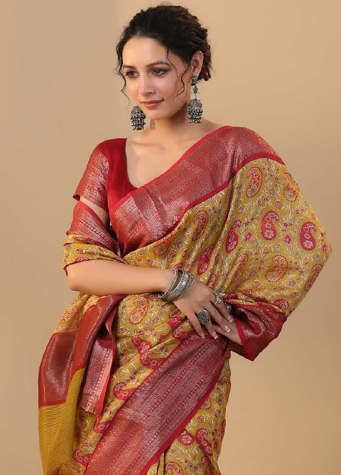 Yellow Chiffon Silk Saree With Blouse Piece - Indian Silk House Agencies