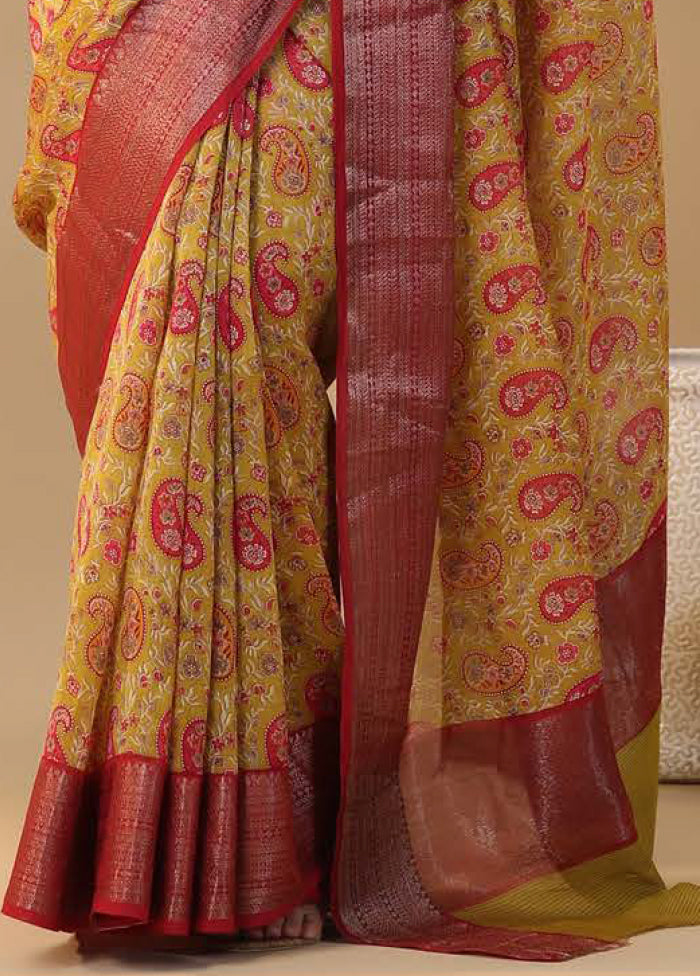 Yellow Chiffon Silk Saree With Blouse Piece - Indian Silk House Agencies