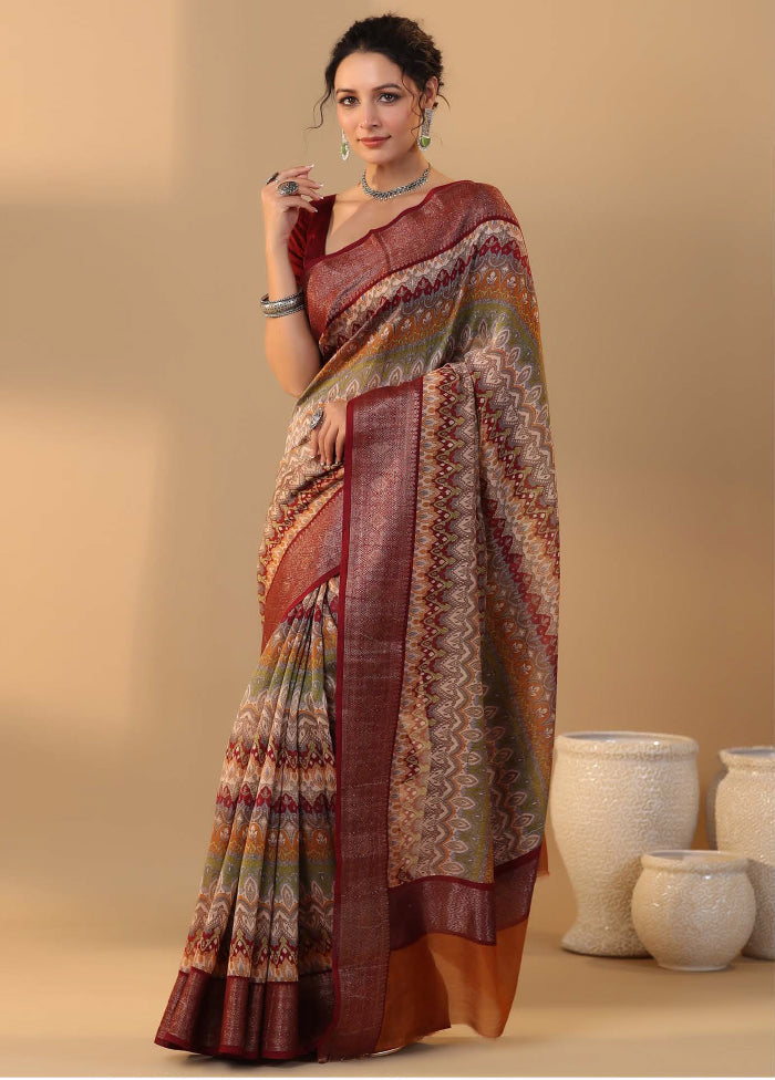 Grey Chiffon Silk Saree With Blouse Piece - Indian Silk House Agencies