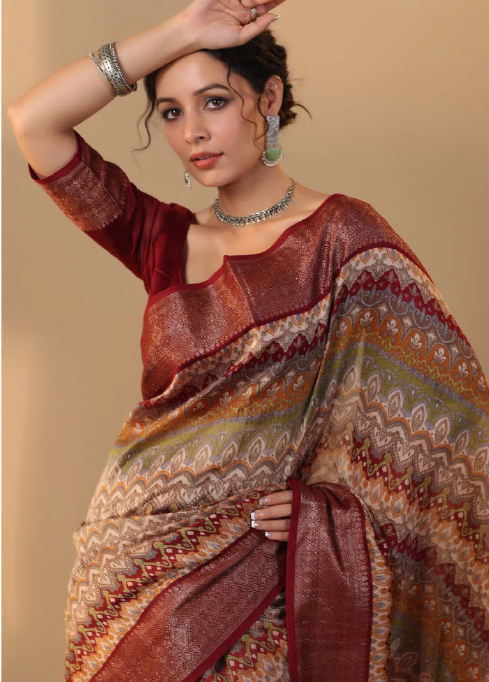 Grey Chiffon Silk Saree With Blouse Piece - Indian Silk House Agencies