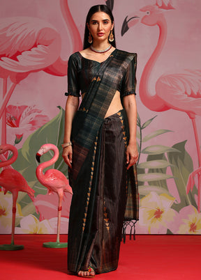 Black Dupion Silk Saree With Blouse Piece