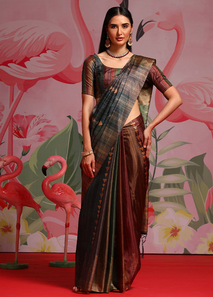 Green Dupion Silk Saree With Blouse Piece